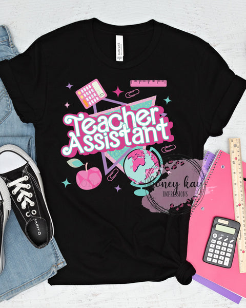 DTF Pink Teacher Assistant 90s Vibe