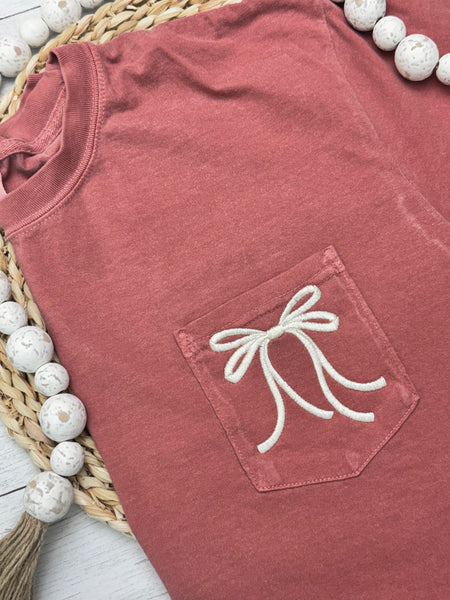 8/12 Pre-Order Comfort Colors Bow Embroidered Pocket Tee