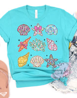 DTF Bright Floral Seashells