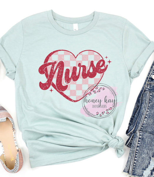 DTF Nurse Checkered Heart