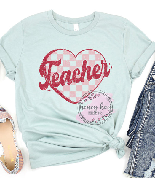 DTF Teacher Checkered Heart