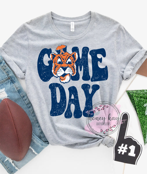 DTF Game Day Retro Blue Orange Tigers