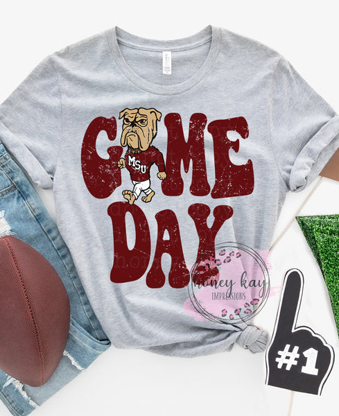 DTF Game Day Retro Maroon White Bulldogs