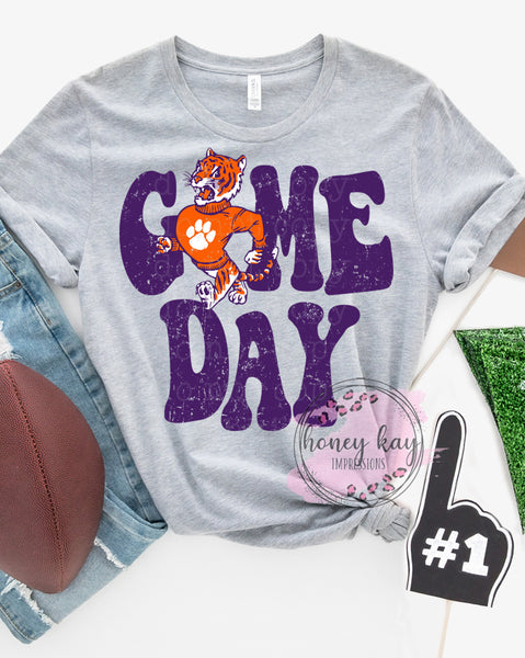 DTF Game Day Retro Orange Purple Tigers