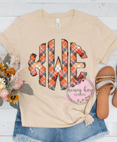 Print to Order- DTF Orange Plaid Monogram