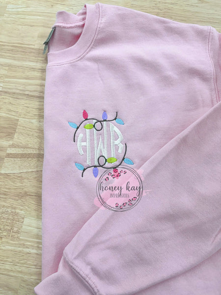 Made to Order Pastel Christmas Lights Monogram Sweatshirt