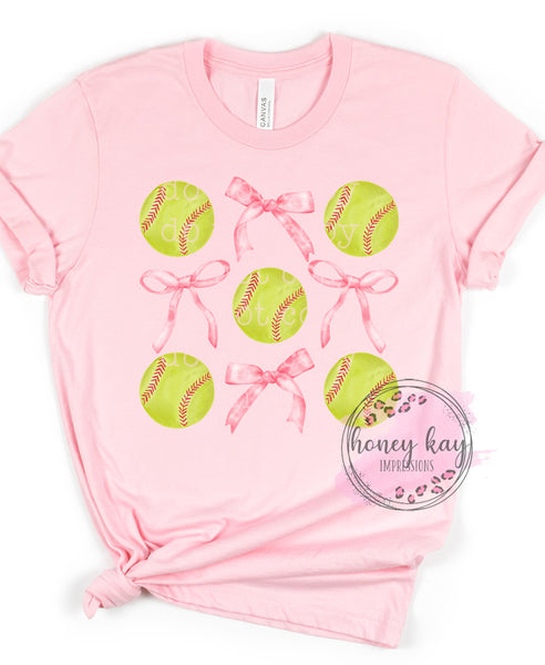 DTF Pink Bows & Softball