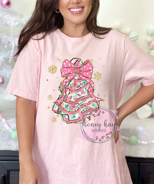 DTF Pink Floral Tree Cake
