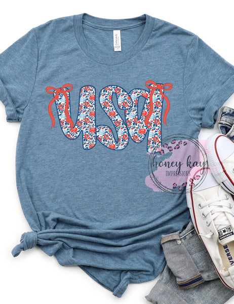 DTF Red & Blue Floral USA