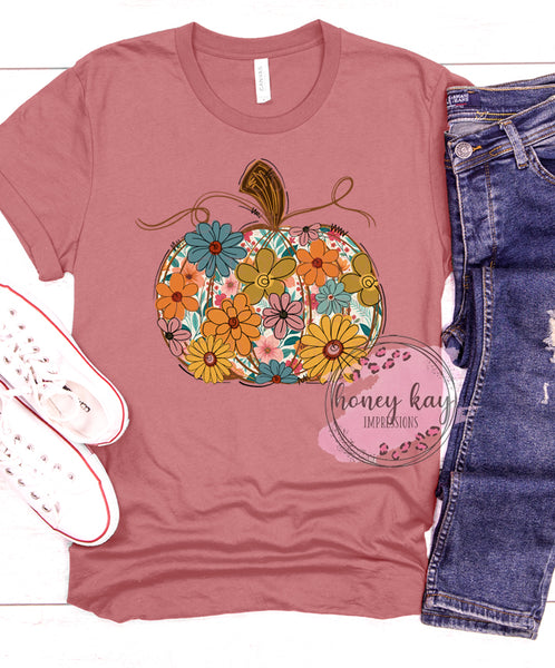 DTF Whimsical Flower Pumpkin