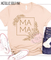 Mama Floral Square Metallic Gold Ink