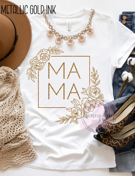 Mama Floral Square Metallic Gold Ink