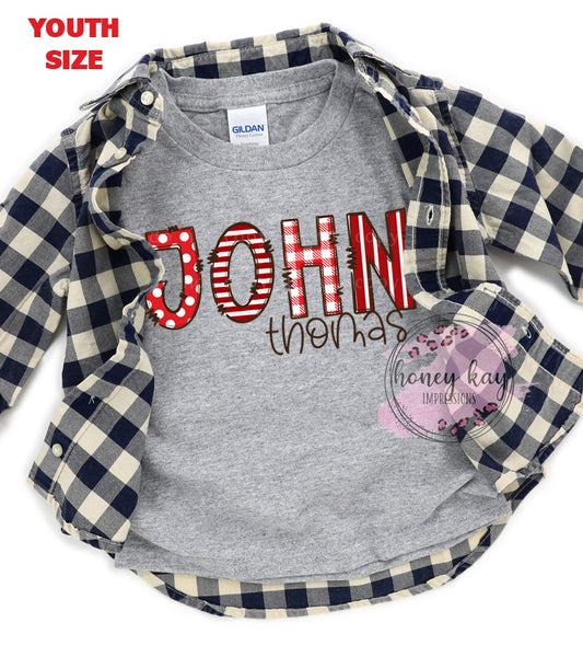 Print to Order DTF Custom Valentine Name Red Youth